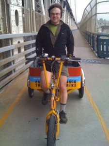 Gregg's so used to trike-versing the Manhattan Bridge, he does it with his eyes closed!