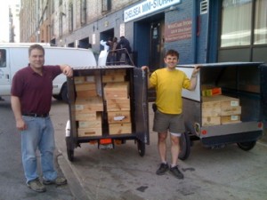 A load of wine crates - soon to be planters for Lincoln Tunnel Farm - loaded up on West 28th Street for the short trip to RR (on West 31st Street).