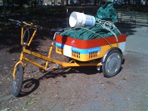 A load of leaves awaits pedaling from Washington Square to Sauer Park.