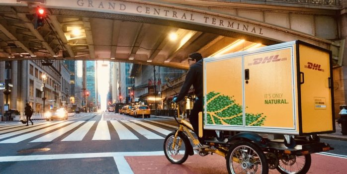 DHL's Cycles Maximus trike outside NYC's Grand Central